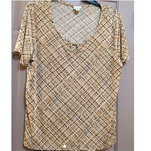 2X Tan/Beige Criss Cross Plaid Blouse